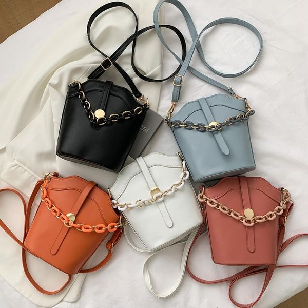 

designer women pure color chain shoulder crossbody bags pu leather messenger bucket bag ladies vintage small zipper handbag