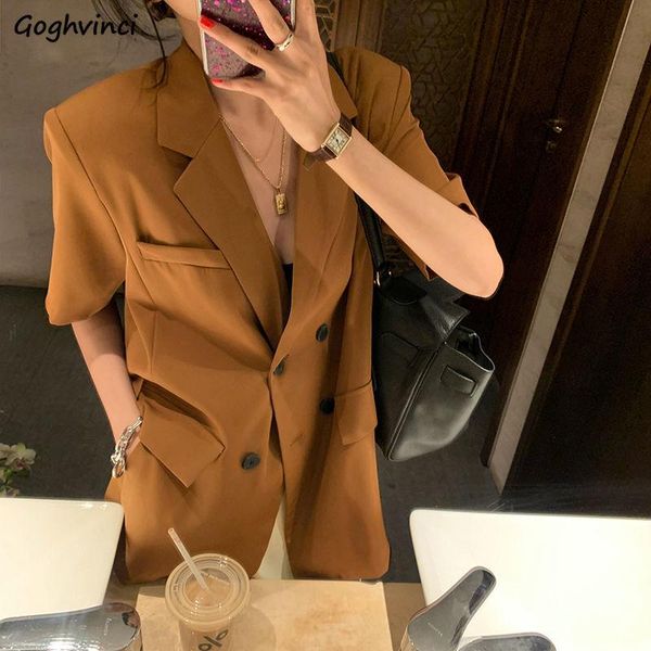 

women's suits & blazers solid women spring double breasted design office lady short-sleeve all-match holiday trendy leisure elegant aes, White;black