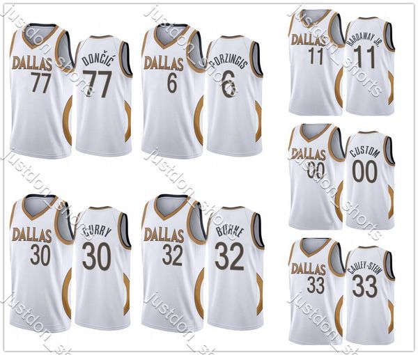 

mens doncic 77 porzingis 6 burke 32 hardaway jr.11 curry 30 cauley-stein 33 white press city new edition jerseys, Black