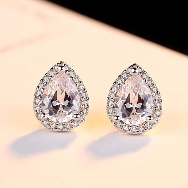 

cute female white zircon stud earrings classic silver color small for women vintage bride crystal wedding, Golden;silver
