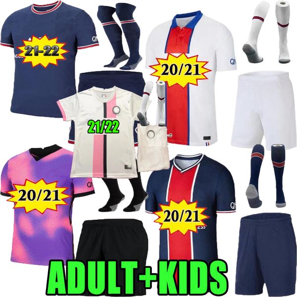 

adult+kids 20 21 22 mbappe paris soccer jerseys set 2021 2022 ps verratti kean marquinhos kimpembe football shirts sets home blue away purpl, Black;yellow