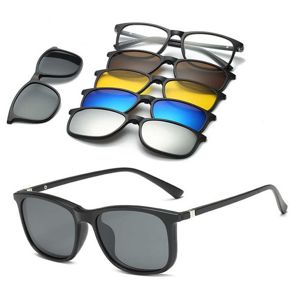 

6 in 1 user-defined men women polarised optical magnet sunglasses clip magnet clip on sunglasses polaroid clip on sunglasses frames, Silver
