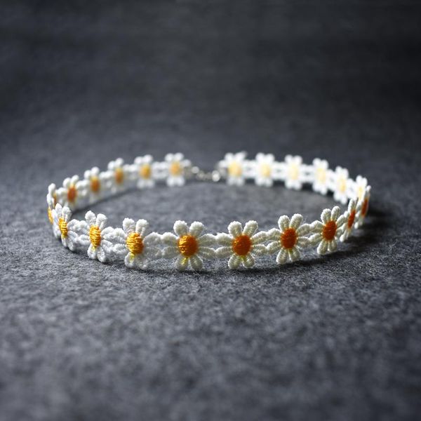 

chokers simple sweet necklace daisy lace handmade woven collar for women girls, Golden;silver