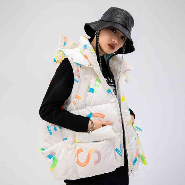 

women's down & parkas tuogu brand women's clothing autumn and winter european fashion ins letter printing hooded down waistcoat il, Black