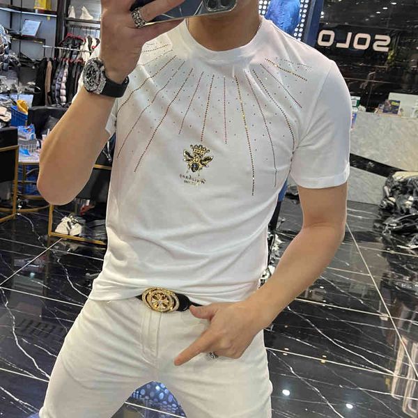 

tee 2021 fashion bee short sleeve printing man t-shirt piercing homme social club designer clothes, White;black
