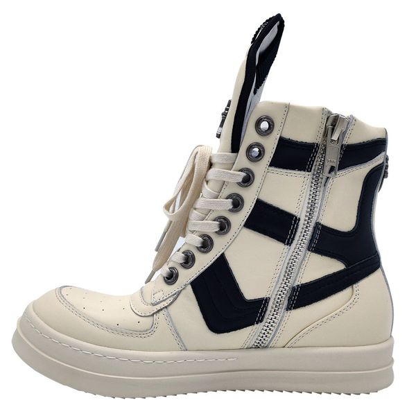 

2020ss exclusive high-genuine leather dunk geo-basket boots rivets model quality handmade flats trainer boots, Black