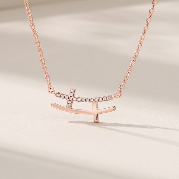 

s925 diamond sterling sier necklace women's smooth cross pendant clavicle chain, Silver