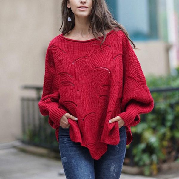 

women's sweaters 2021 womens knitted loose sweater plus size long sleeve cloak autumn crochet solid color women pullover, White;black