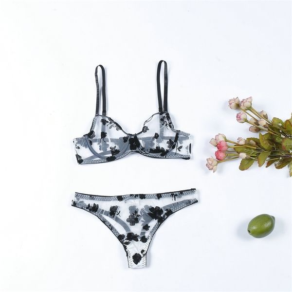 

simple fun two piece set ultra thin temptation black purple manyu bra, Black;white