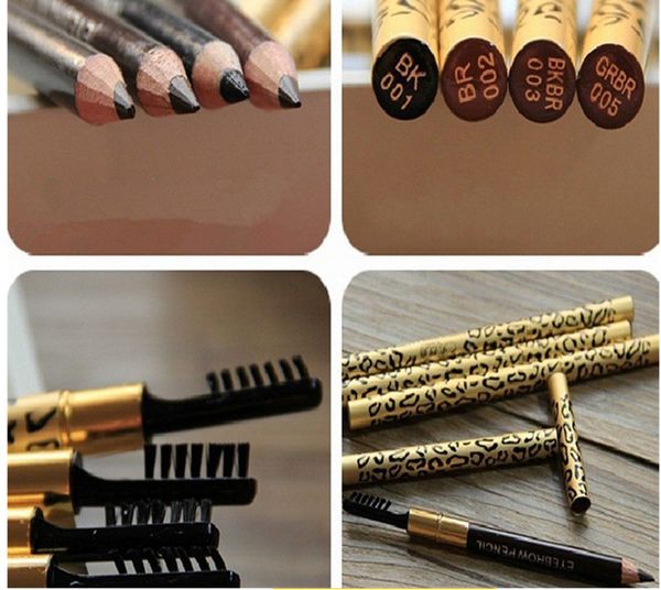 

factory direct makeup eyes leopard professional make-up eyebrow pencil with brush black/brown/gray