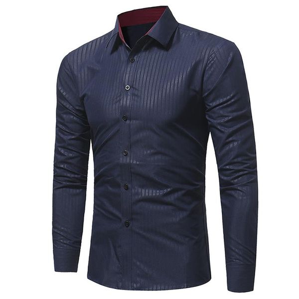 

men's casual shirts men slim fit dark striped long sleeve dress shirt stand collar cotton work, White;black