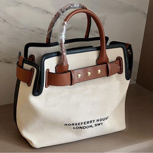 

canvas shopping bag belt tote handbag large capacity package shoulder bags lady genuine leather handle lapbag
