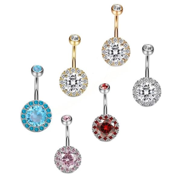 

luxury navel & bell button rings 6 crystal stainless steel punk hiphop belly pendant body piercing jewelry ring, Silver