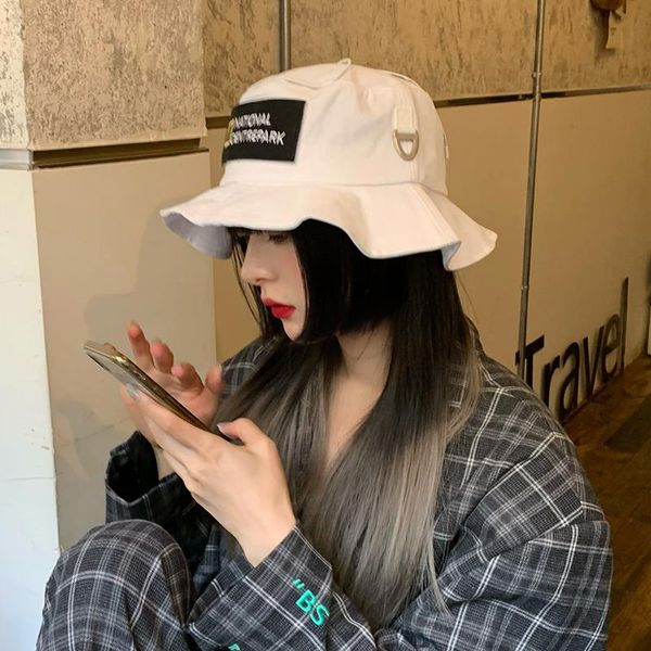 

wide brim hats korean ins internet celebrity patch cover face small bucket women's casual sun-proof fisherman hat, Blue;gray