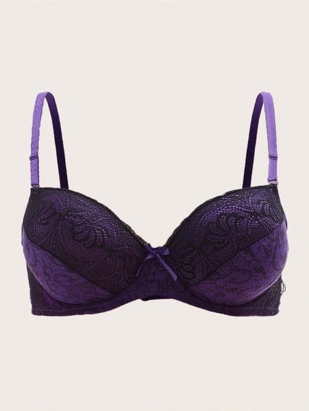 

plus contrast lace underwire bra w1jl#, Black;white