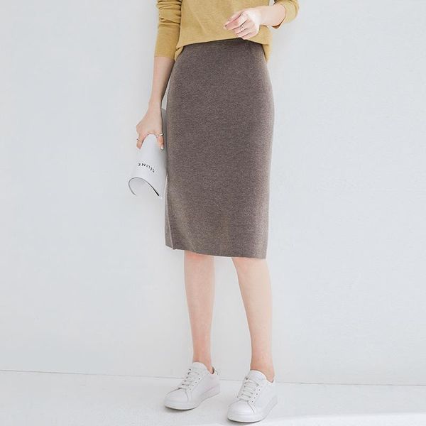 

skirts elegant split skirt women's 2021 spring korean style high waist medium length thin wrap hip knitted, Black