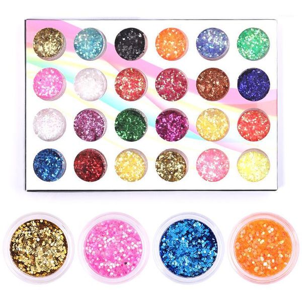 

24boxs/set holographics nail glitter powder sequins colorful flakes 3d diy sliders dust for art decorations1, Silver;gold