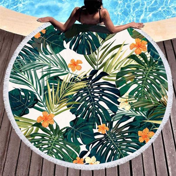 

towel round beach oversized blanket palm leaf tropical style flamingo printed microfiber large picnic mat 59 inch