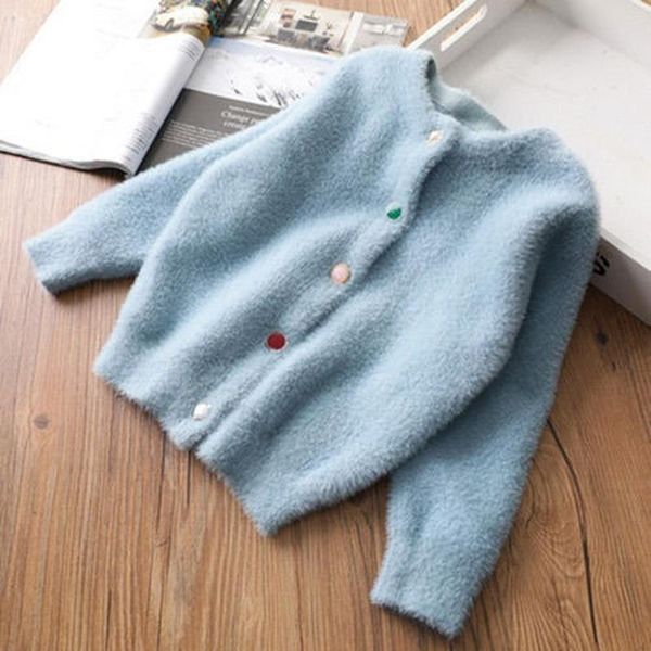 

pullover girls autumn cardigan solid color sweaters 2121 child winter imitation mink velvet sweater long sleeve clothes 2 8 10 years, Blue