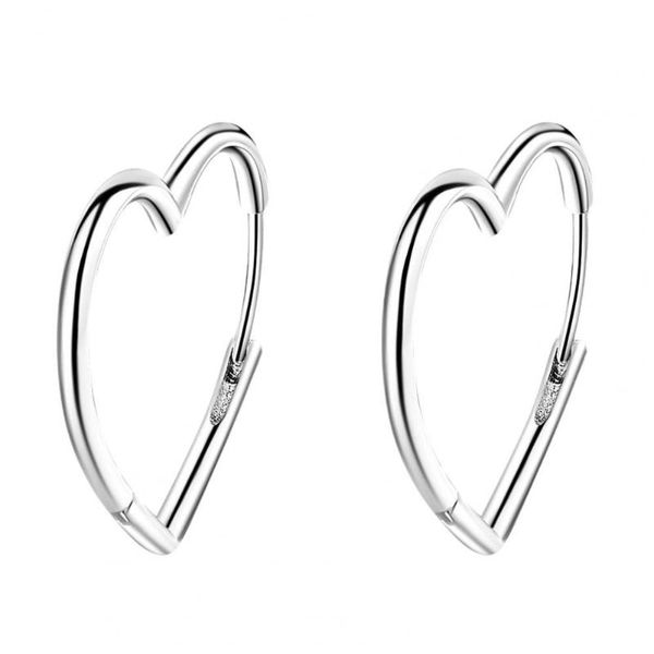 

hoop & huggie 1 pair earring heart shape exquisite copper teen girls ear circle birthday gift glossy engagement anniversary earrings, Golden;silver