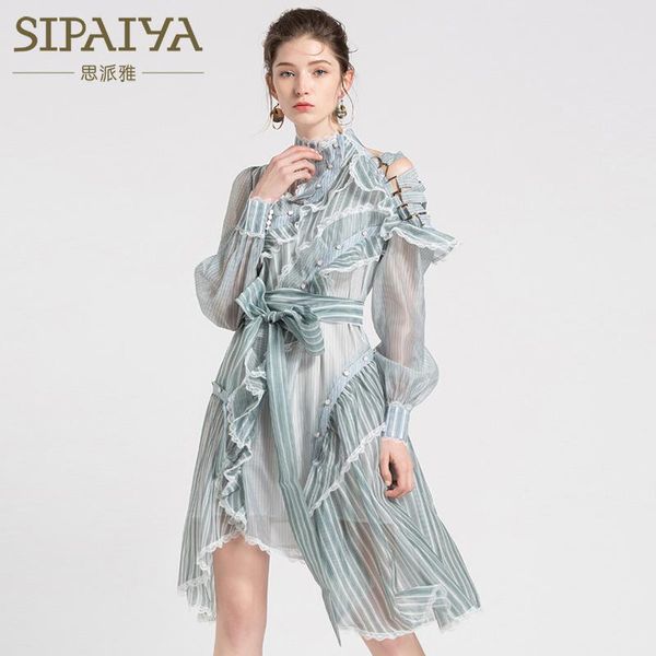 

casual dresses striped lace up dress in spring and summer 2021, Black;gray