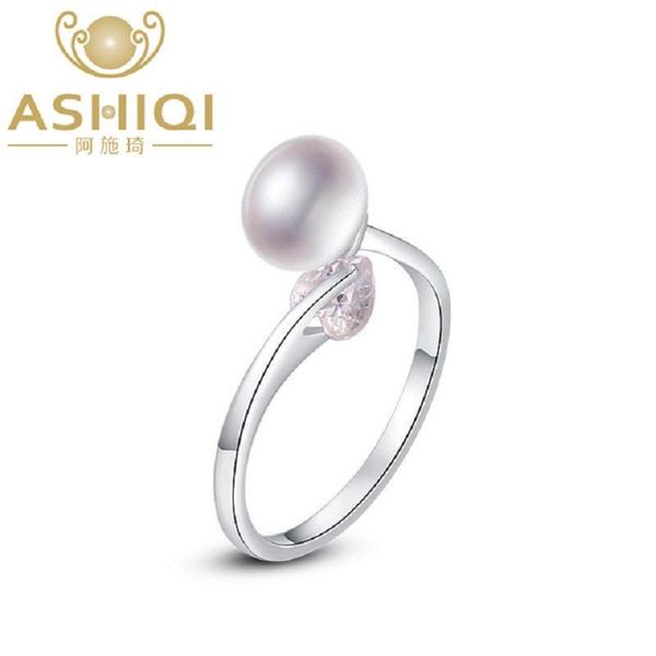 

cluster rings ashiqi fashion solid s925 sterling silver for women elegant high luster natural freshwater pearl ring jewelry 8-9mm, Golden;silver