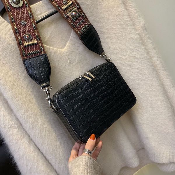 

75% off luxury handbag wind simple wide strap small square bag leather cross shoulder women's crocodile camera bag p0rx