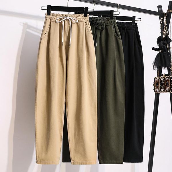 

women's pants & capris black,khaki,army green loose slacks trousers large size korean women high waist cotton plus s-5xl, Black;white