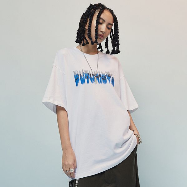 

trendy brand short sve men's gradual change letter printing t-shirt guochao hip hop street trend pure cotton men's and women', White;black