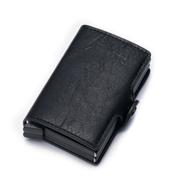 

card holders men's wallet leather bendy automatic -up double aluminum box holder anti-theft wallets for cards purse, Brown;gray