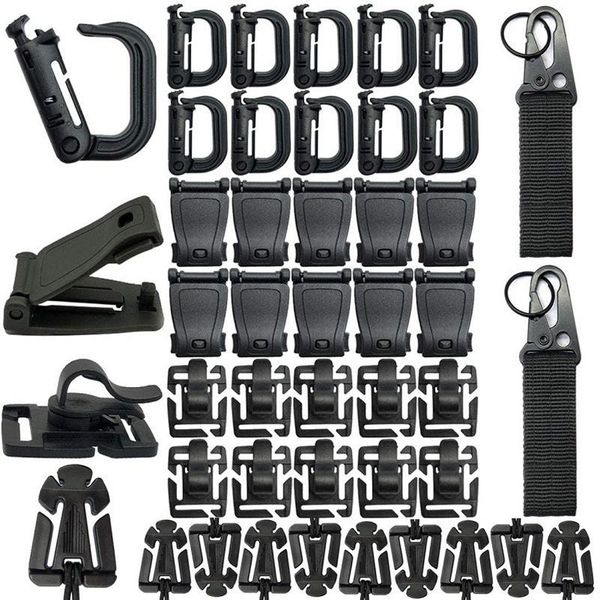 

cords, slings and webbing 42pcs molle attachments set gear clip buckle strap d-ring hook keychain for outdoor backpack