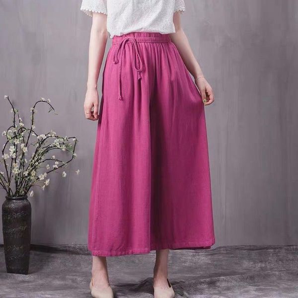 

women's high waist cotton linen palazzo pants skirts wide leg plus size leisure vintage trousers 5xl 6xl 7xl & capris, Black;white