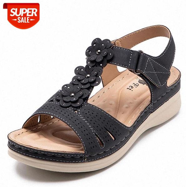 

women's shoes gladiator summer sandals women 2021 platform sandals flat fashion buckle ladies flowers thick sole femmes sandales #md1a, Black