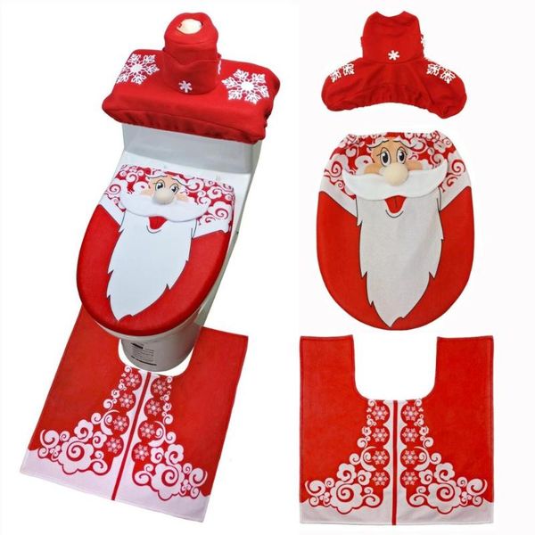 

brushed fabric christmas toilet cushion set carpet&watet tank cover&toilet cover three-piece suit snowman xmas decoration sashes