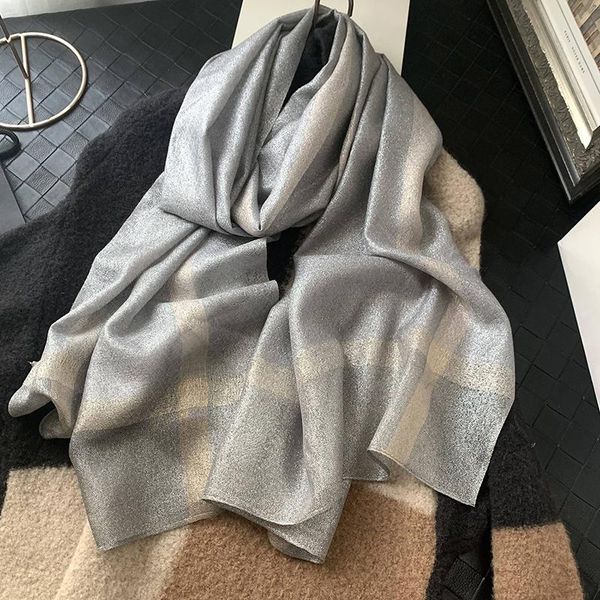 

scarves silk scarf women's winter versatile solid color diamond lattice gauze cheongsam shawl satin, Blue;gray