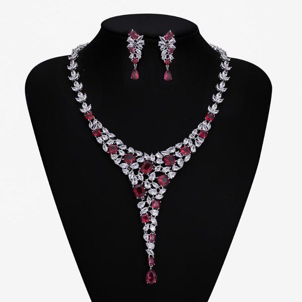 

earrings & necklace full 5a cubic zirconia wheat design bridal wedding earring set women prom party jewelry sets cn10200, Silver