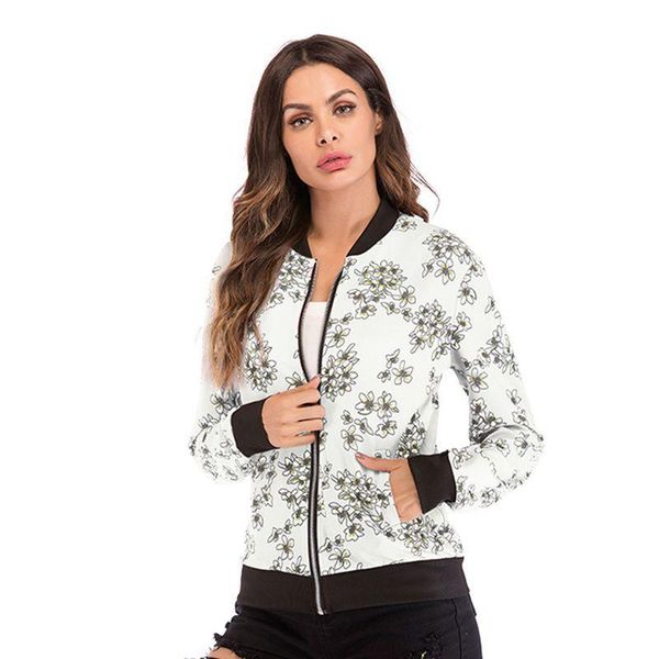 

women's jackets floral print long sleeve women's jacket coats fashion zipper up vintage casual elegant skinny loose ladies, Black;brown