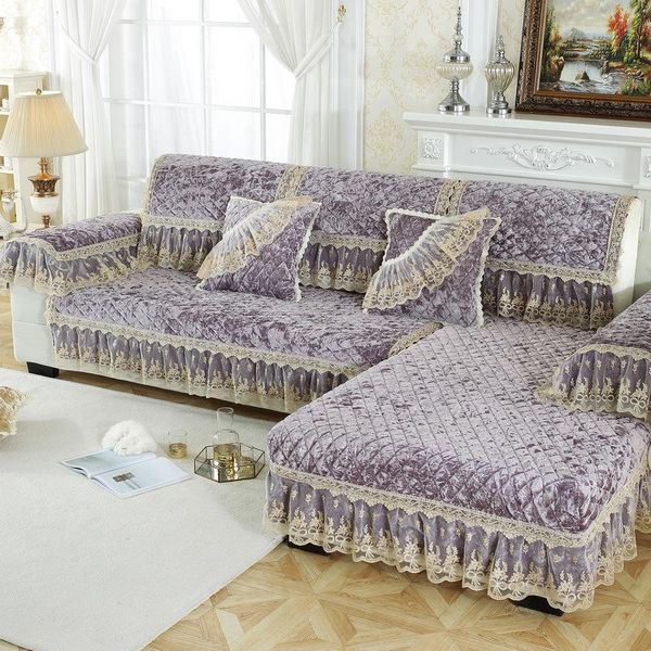 

chair covers 2021 1pc lace plush fabric sofa cover european style soft slip resistant slipcover seat couch towel for decor room living