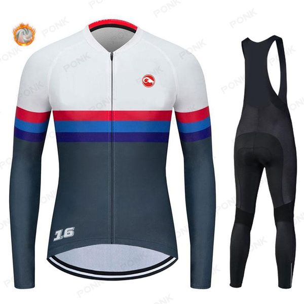 

racing sets 2021 winter fleece pro cycling jersey set mountian bicycle clothes wear ropa ciclismo bike clothing, Black;blue