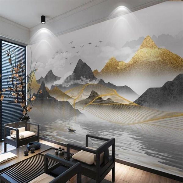 

wallpapers chinese style abstract ink golden landscape tv sofa background wallpaper mural for living room bedroom 3d wall papers home decor