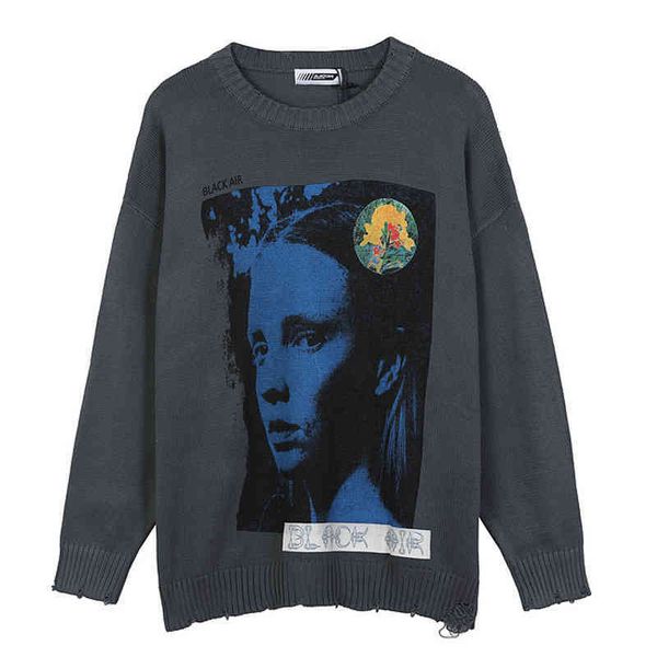 

men's sweaters mens printed knitted loose streetwear winter hiphop casual vintage oversize couple pullovers sweater 01zi, White;black