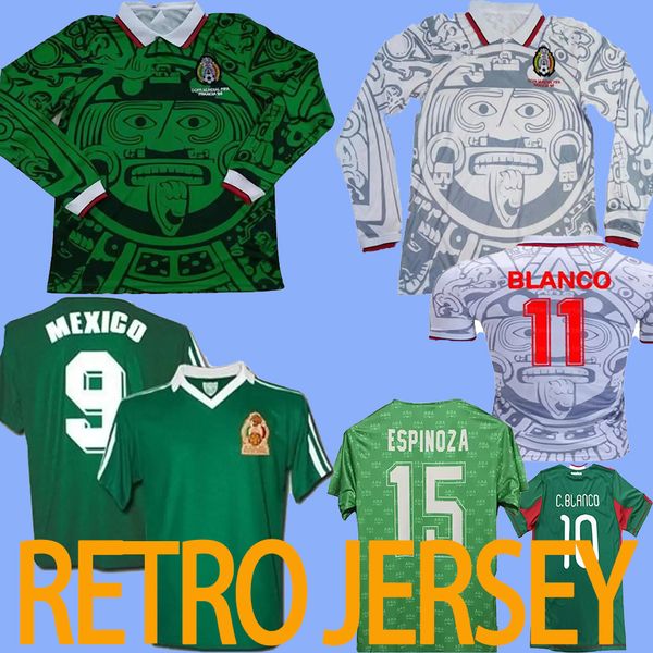 Meksika 1998 Futbol Formaları Retro Kaleci Vintage Futbol Gömlek Üst Üniformalar 1986 1994 1995 2006 Yeşil Ev Uzakta Beyaz Siyah Kırmızı Blanco