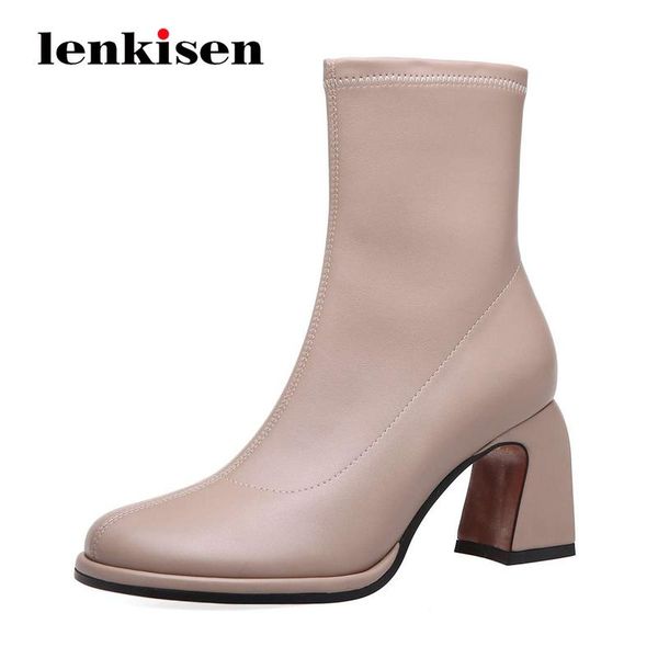 

boots lenkisen 2021 winter classic colors round toe thick heel zipper beauty lady fashion ankle l35, Black