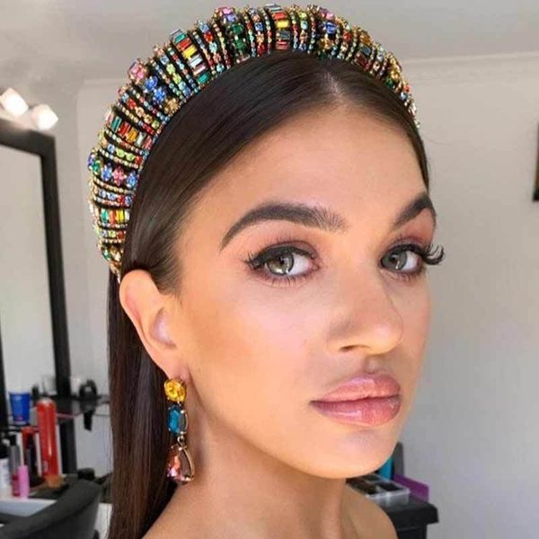 

girlgo bohemian colorful crystal shiny za headbands for women elegant luxury hair clip hairbands accessories wedding jewelry ins j0121, Slivery;golden