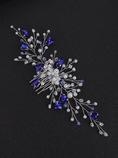 Copricapo Accessori per capelli da sposa in cristallo blu Strass Ornamenti per donne romantiche Fascia per capelli Copricapo da sposa Tiara Pettine