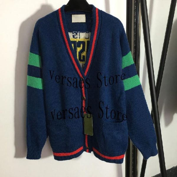 

women's knits & tees 2021luxury design winter leisure fashion back letter stripe contrast color v-neck aging knitted aesthetic cardigan, White