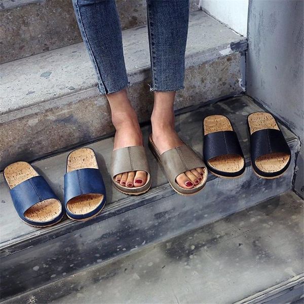 

slippers women summer flats leather casual home flops female indoor shoes woman sandals sizes 35-42, Black