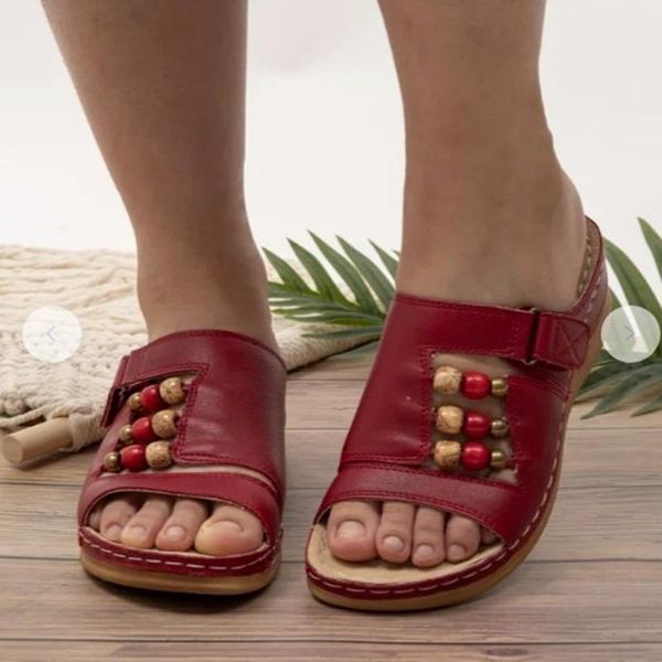 

sandals maogu 2021 summer women outdoor open toe vintage anti-slip breathable wedges slipper fashion shoes, Black