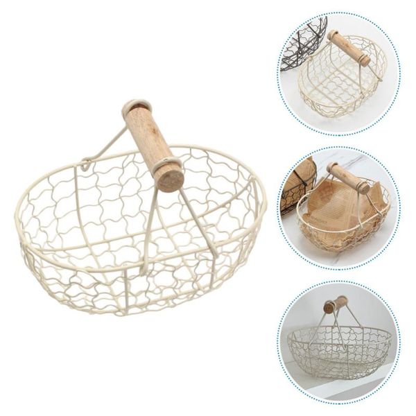 

storage baskets 1pc retro iron basket decorative fruit kitchen bread holder beige