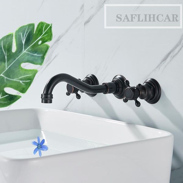 

Matte Black Brass Material Bathroom Basin Faucet Double Handle Classic And Cold Mixer Taps Deck Installation Sink Faucets